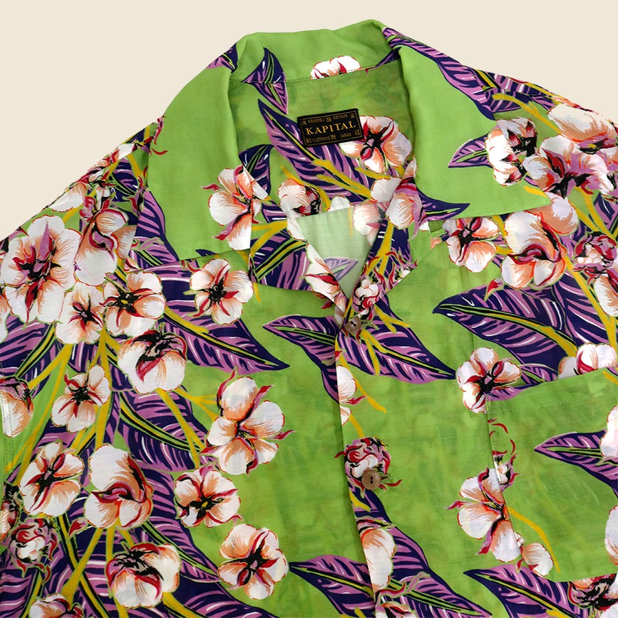 Silk Rayon Cotton-Flower WINDOWPANE Aloha - Light Green - Kapital - STAG Provisions - W - Tops - S/S Woven