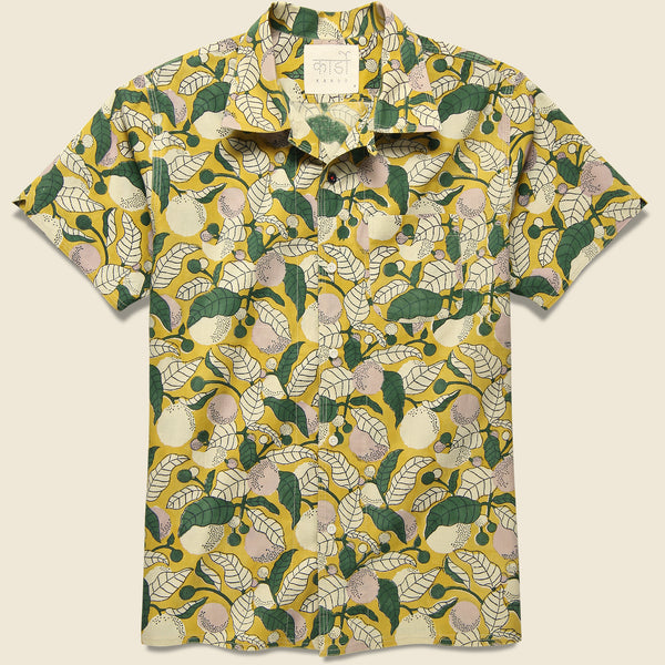 Chintan Floral Leaf Block Print Shirt - Gold/Green