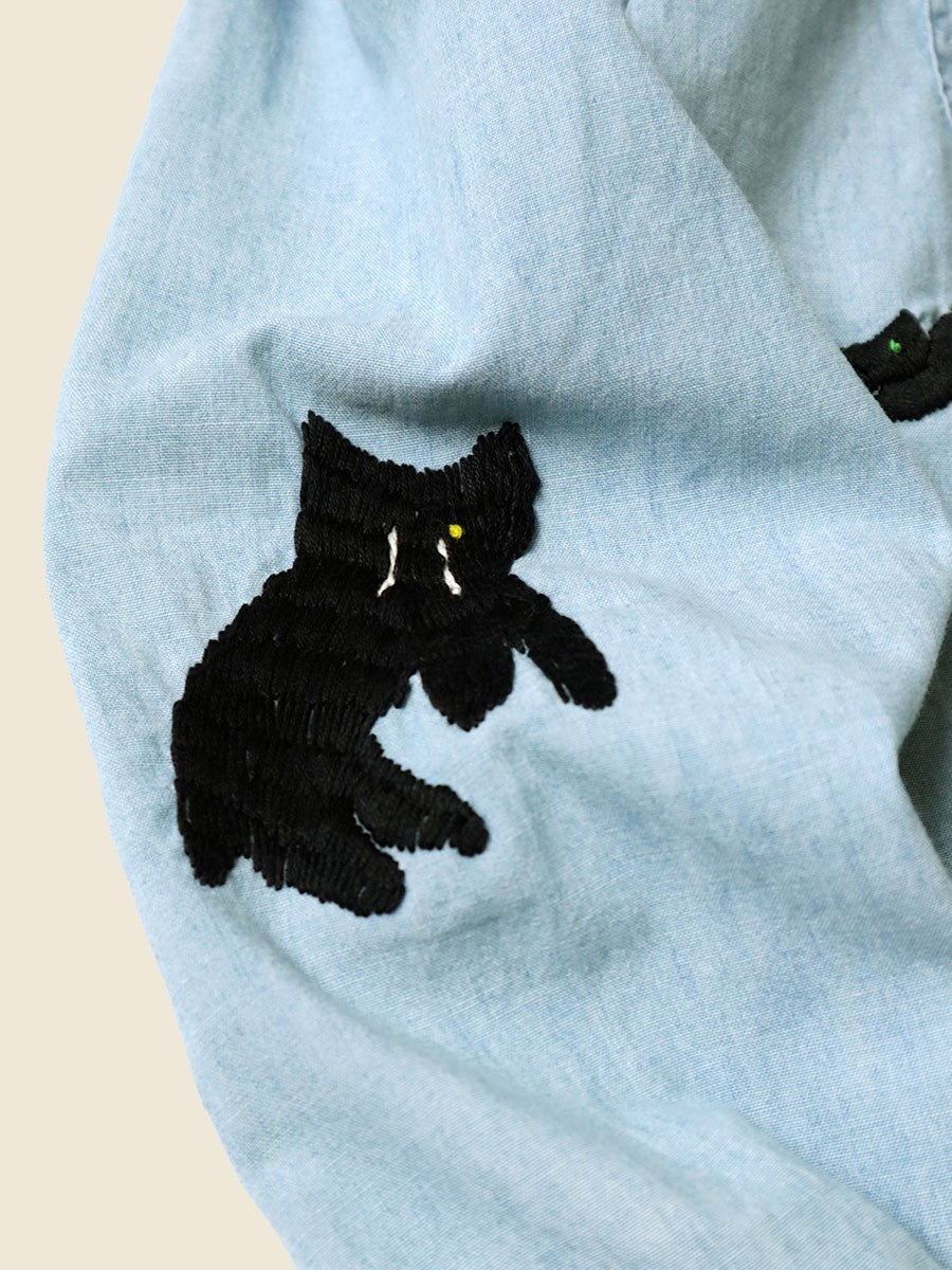 Chambray Work Shirt (Black Cat Embroidery) - Sax - Kapital - STAG Provisions - W - Tops - L/S Woven