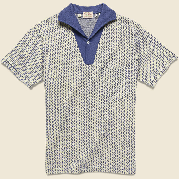 levis vintage clothing lvc 1950's Polo Shirt - Zig Zag Cobalt