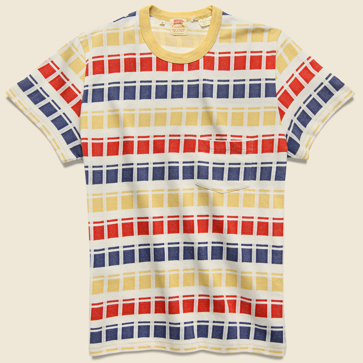 1960s Casual Stripe Tee - Red Block Jacquard