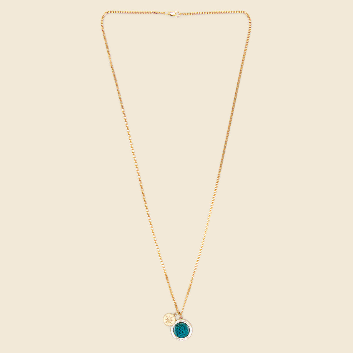 新品 Miansai Saint Christopher Surf ネックレス Saint Christopher Surf Necklace - Caribbean Blue & White Enamel/Gold V