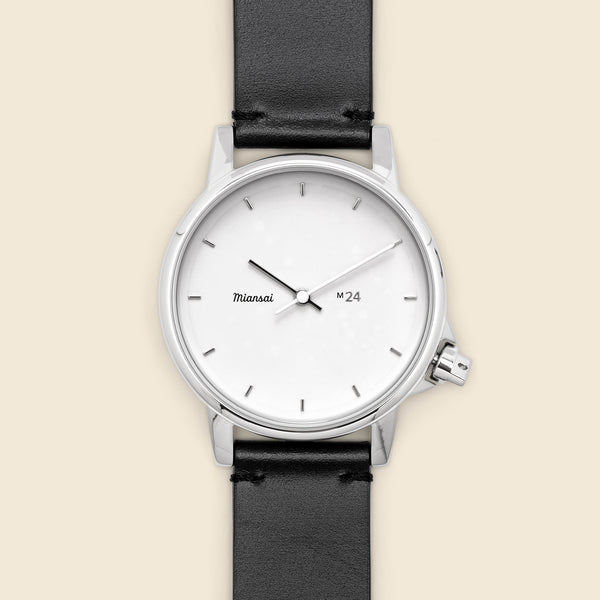 M24 Japanese Watch 39mm - Silver/White/Black Leather