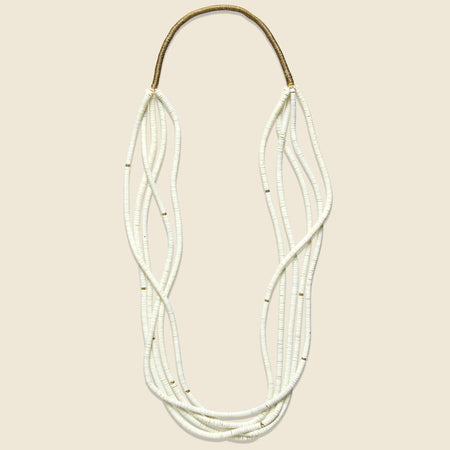 Clamshell & Gold Heishe Bead Necklace - Cream/Gold