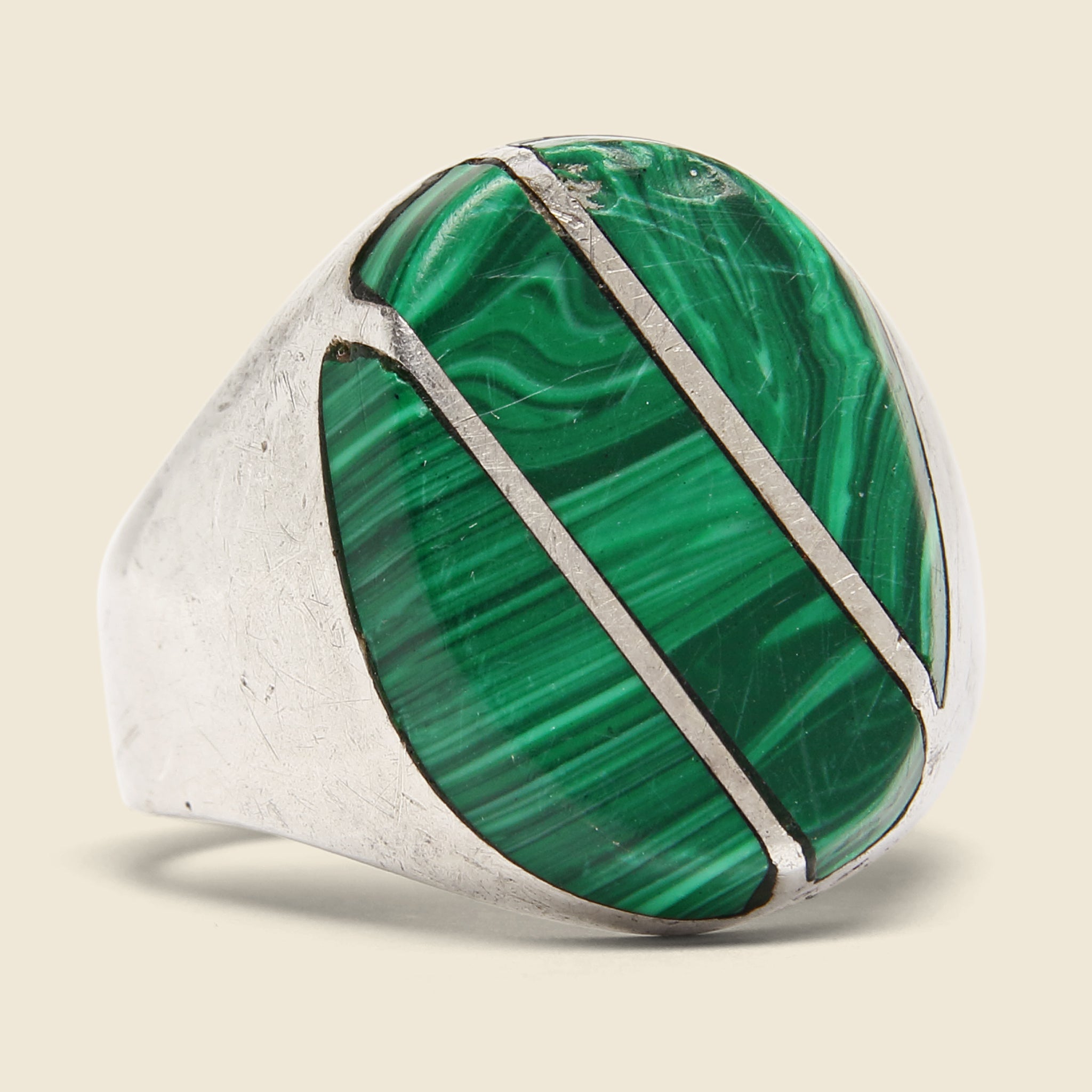 Diagonal Malachite Ring Sterling Silver - Main Image