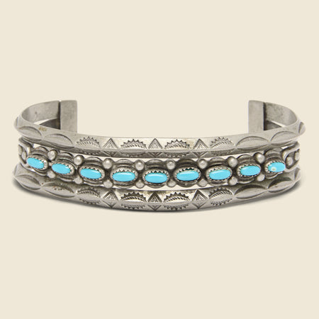 Petit Point Nine Stone Stamped Cuff - Sterling Silver