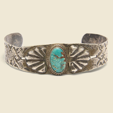 Stamped Sunburst Turquoise Cuff - Sterling Silver