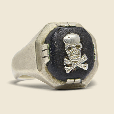 Skull Ring - Sterling Silver & Black Leather