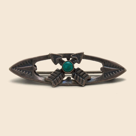Small Crossed Arrows Turquoise Pin