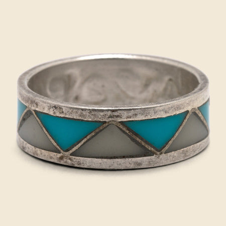 White Coral & Turquoise Inlay Band - Silver