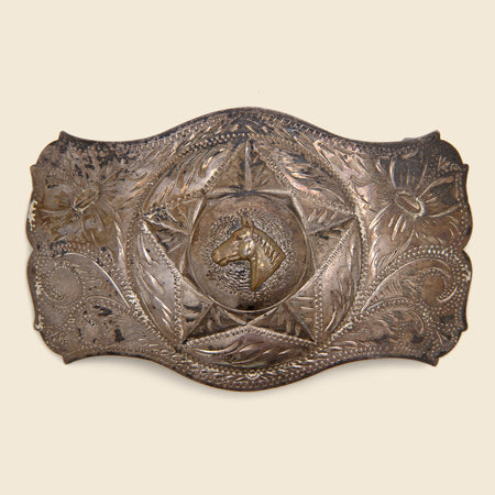Horse in Star Belt Buckle - Silver
