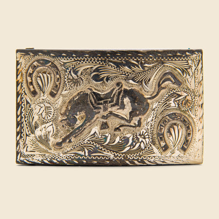 Carved Bucking Bronco Belt Buckle - Silver