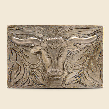 Carved Bull Belt Buckle - Sterling Silver