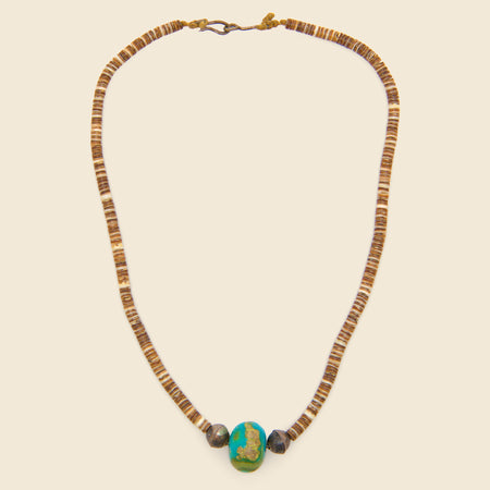 Necklace with Turquoise Pendant - Pin Shell Heishi Bead & Silver
