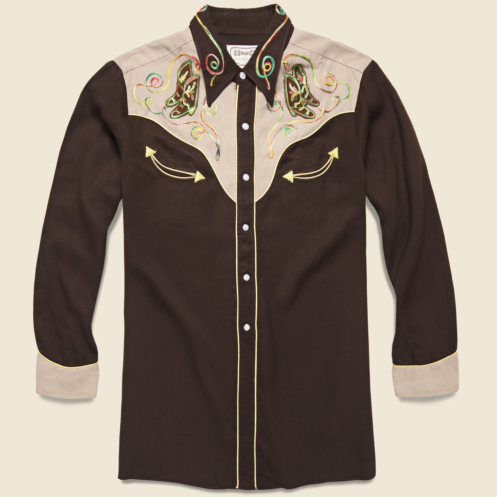H Bar C Western Shirt with Boot Motif - Brown - Vintage - STAG Provisions - One & Done - Apparel