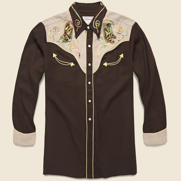 H Bar C Western Shirt with Boot Motif - Brown