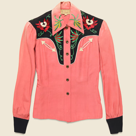 Penneys Ranchcraft Western Embroidered Blouse - Coral Pink