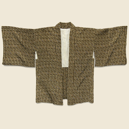 Floral Pattern Japanese Short Kimono - Brown