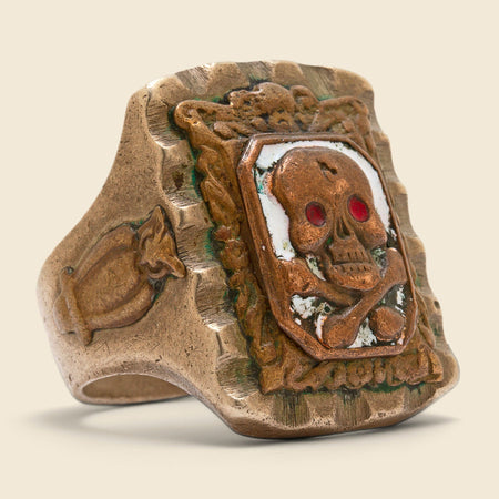 Skull Biker Ring - Silver & Brass