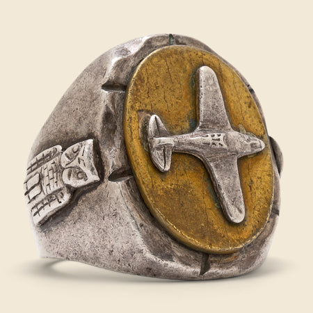 Airplane Biker Ring - Silver & Brass