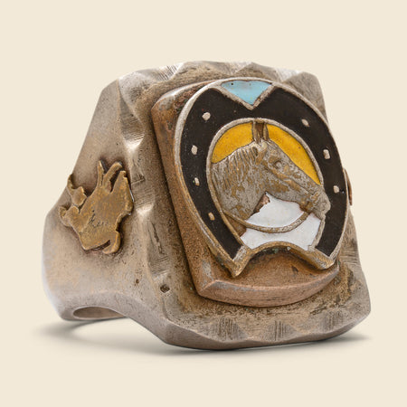 Horseshoe Biker Ring - Silver & Brass