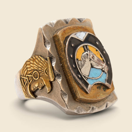 Blue Enamel Horse Biker Ring
