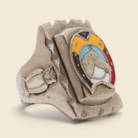 Multi-Color Enamel Horse Biker Ring
