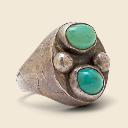 Two Stone Turquoise & Silver Ring