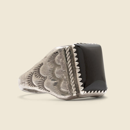 Silver & Onyx Stamped Ring