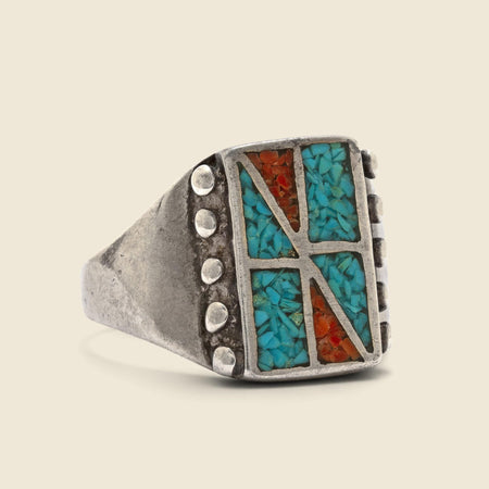 Turquoise & Coral Composite Ring