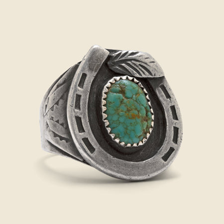 Turquoise Horseshoe & Leaf Ring