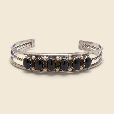 Onyx Stone Cuff - Sterling