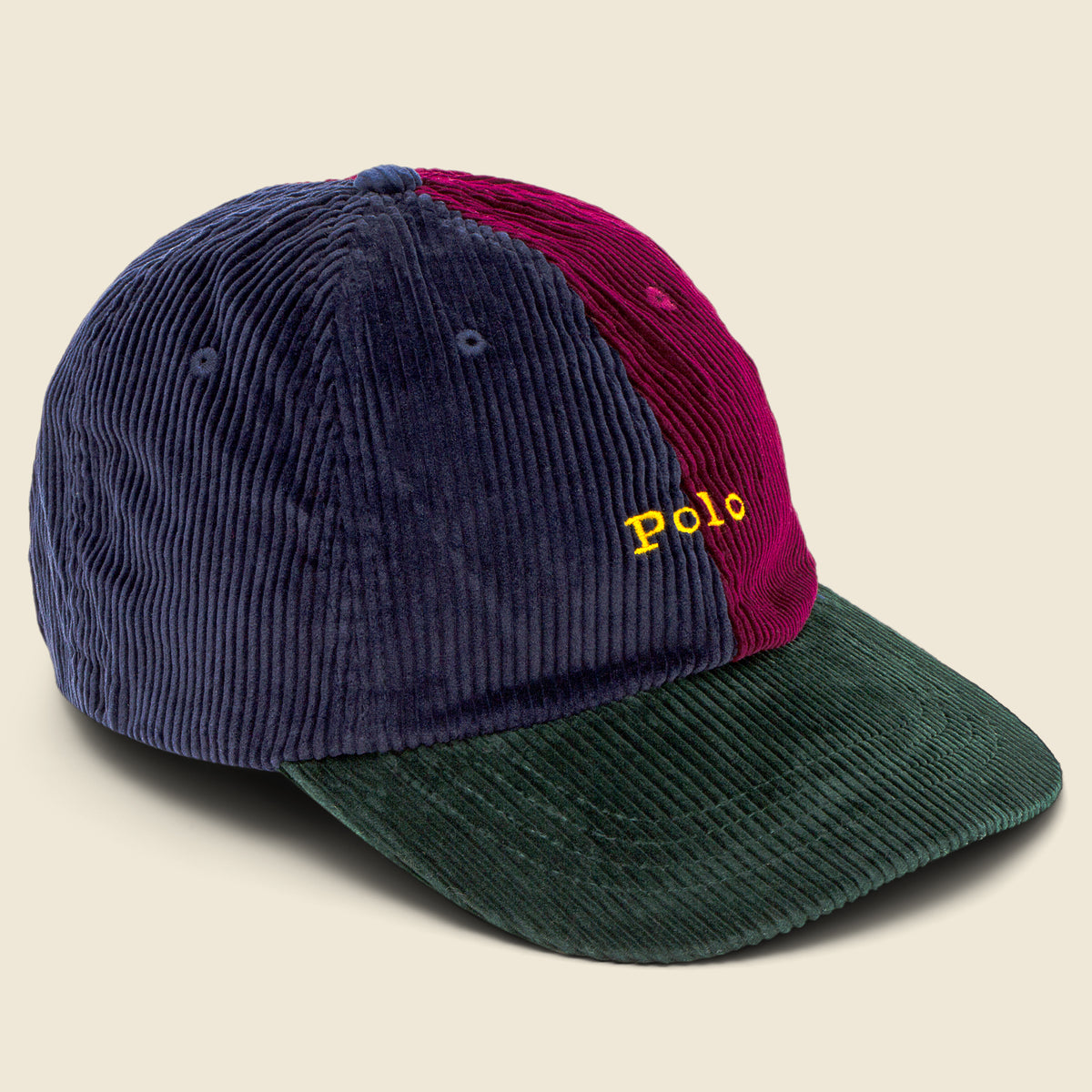 Colorblock Corduroy Polo Cap - Navy/Ruby/Green