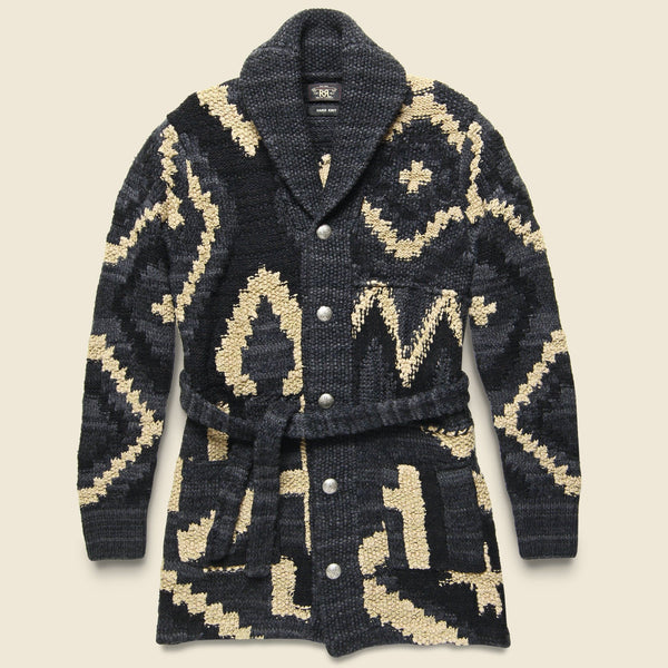 Tie Waist Ranch Shawl Cardigan - Black Multi