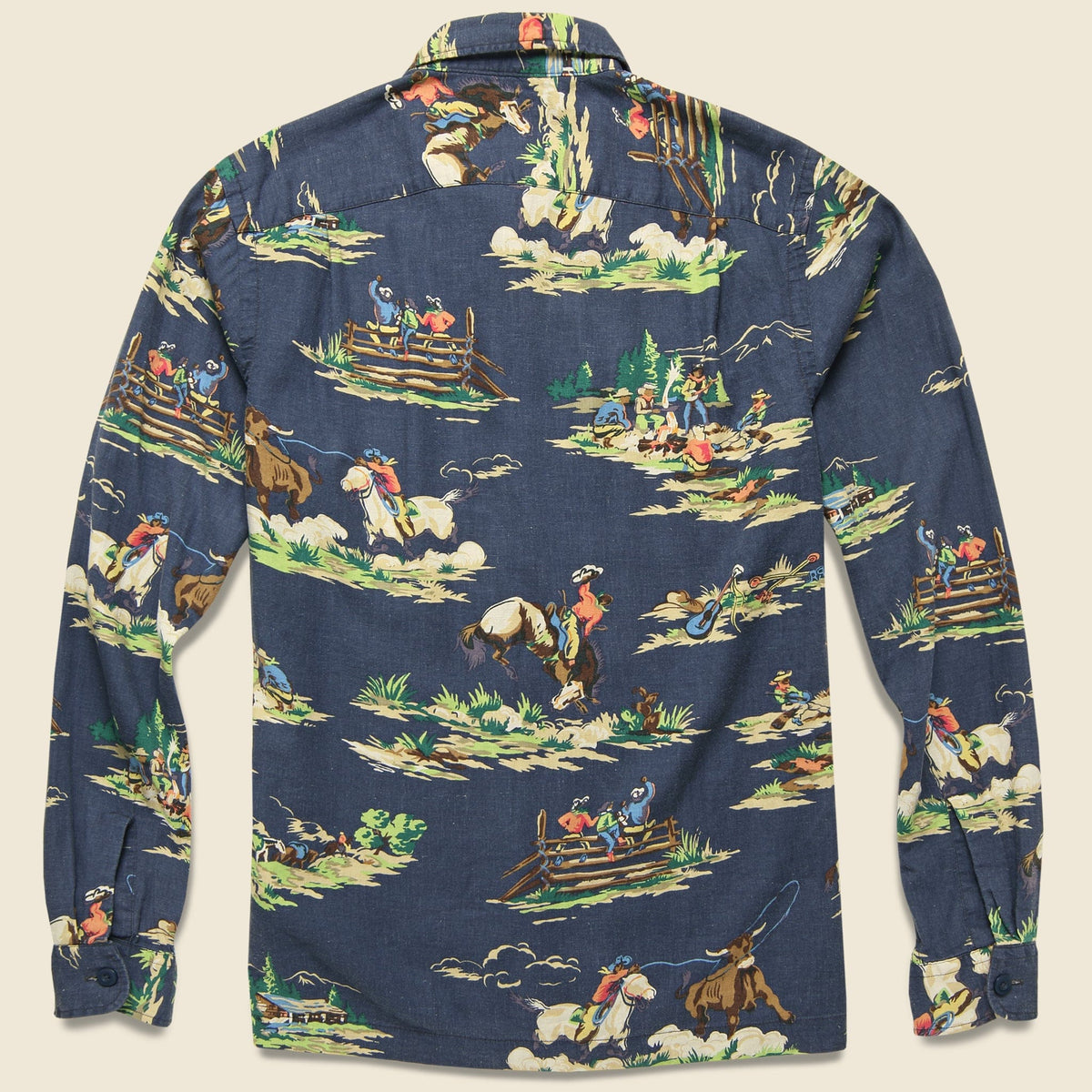 Western Print Towns Camp Shirt - Navy Multi