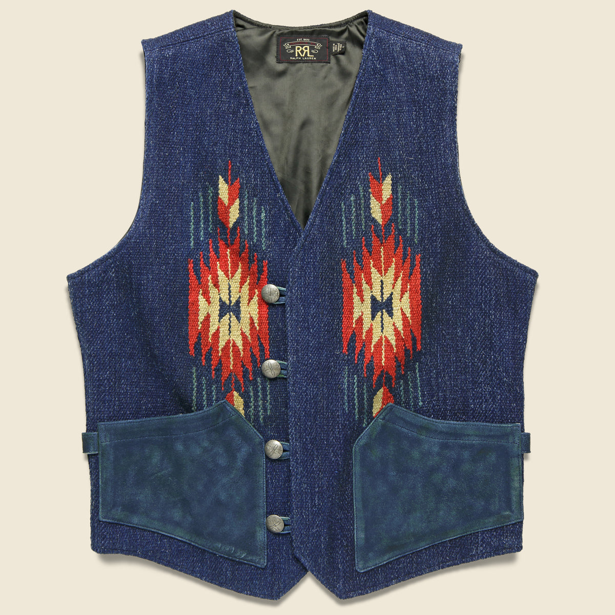 RRL indigo native柄ハンドウーブン ジャカード ベスト サイズS RRL indigo native柄ハンドウーブン ジャカード ベスト サイズS