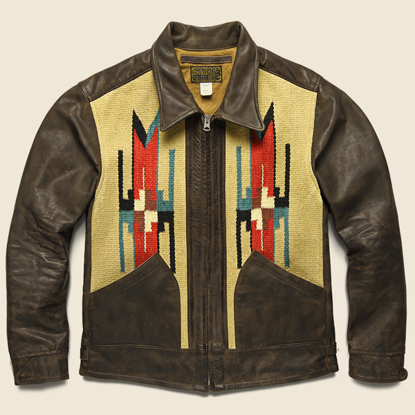 Bromley Wool Jacquard Leather Jacket - Brown/Cream