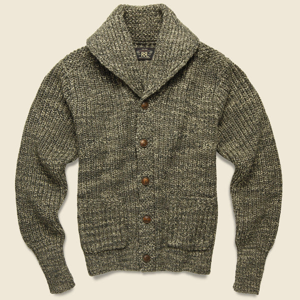 Shawl Collar Cardigan - Olive/Tan