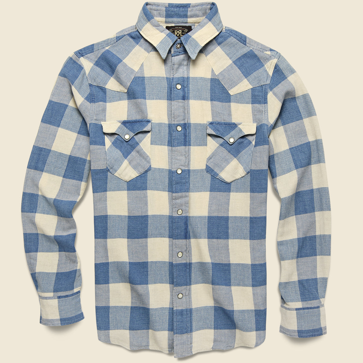 Slim Plaid Twill Western Shirt - Indigo/Cream