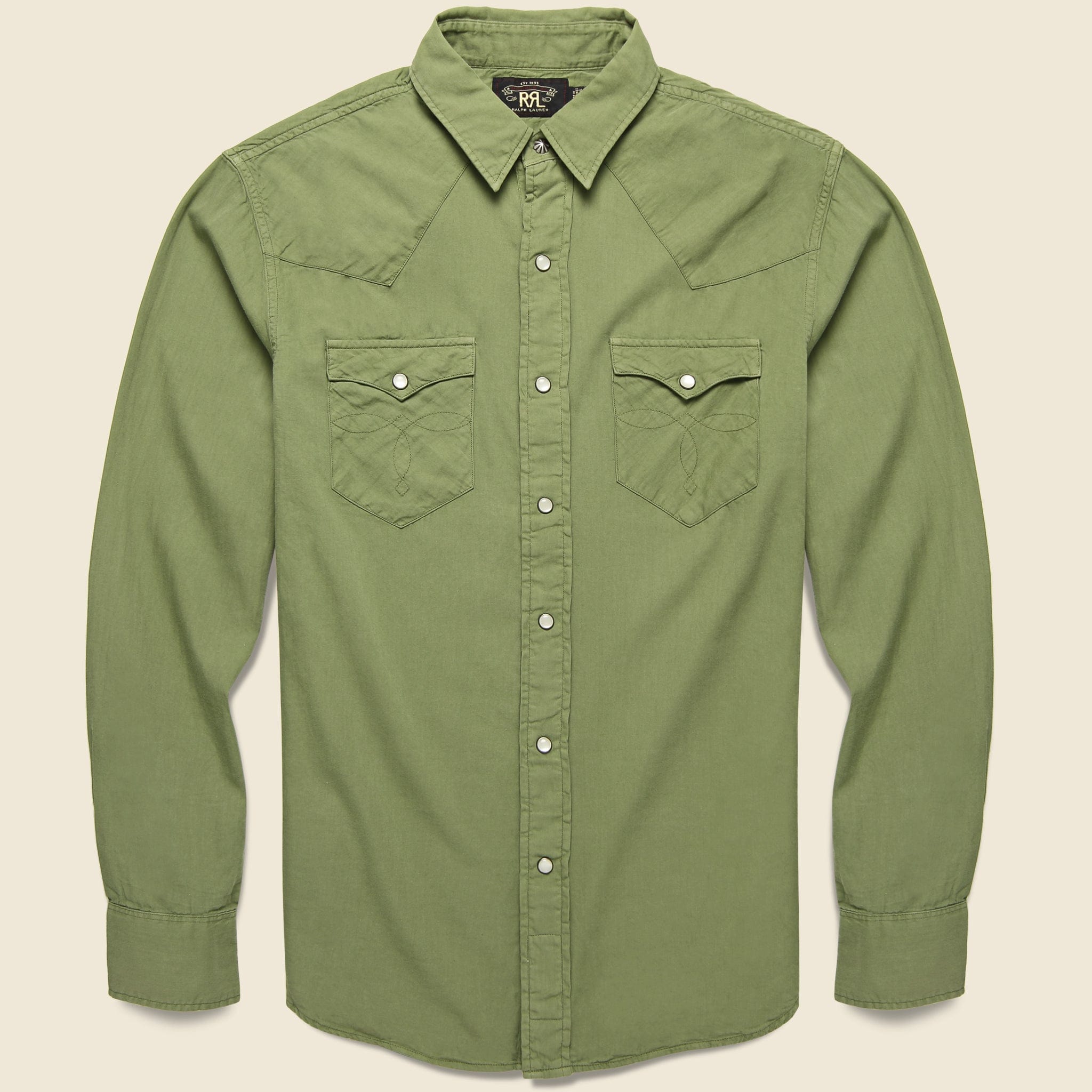 Slim Fit Twill Western Shirt - Olive Drab - RRL - STAG Provisions - Tops - L/S Woven - Solid