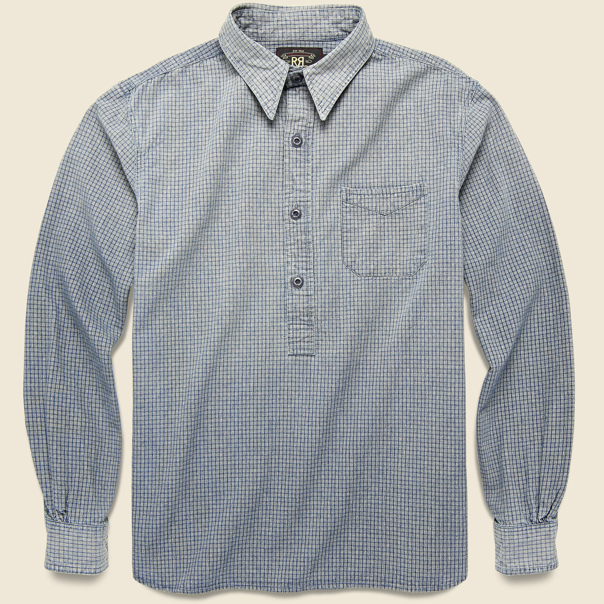Checked Popover Shirt - Cream/Indigo