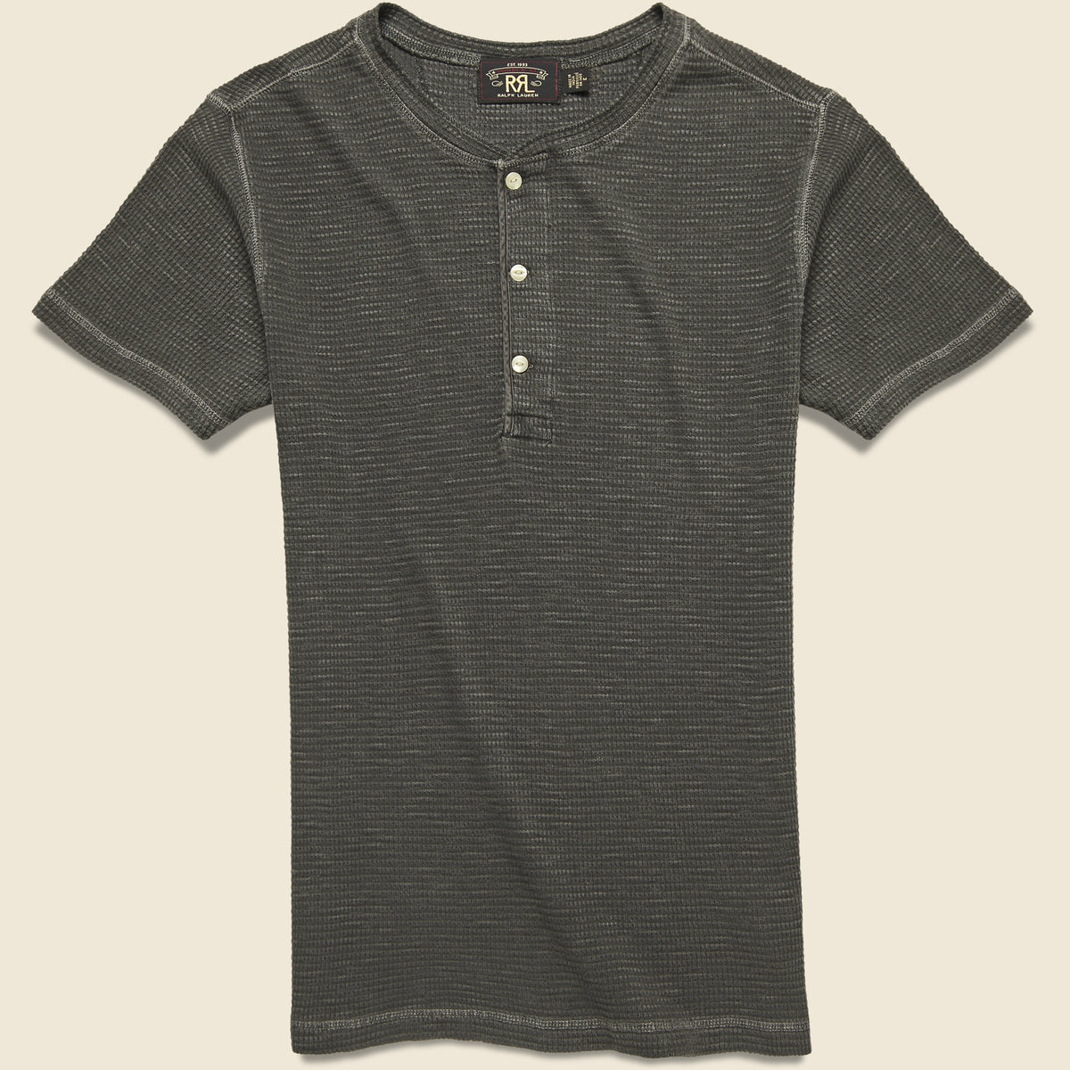 Waffle-Knit Henley - Faded Black Canvas