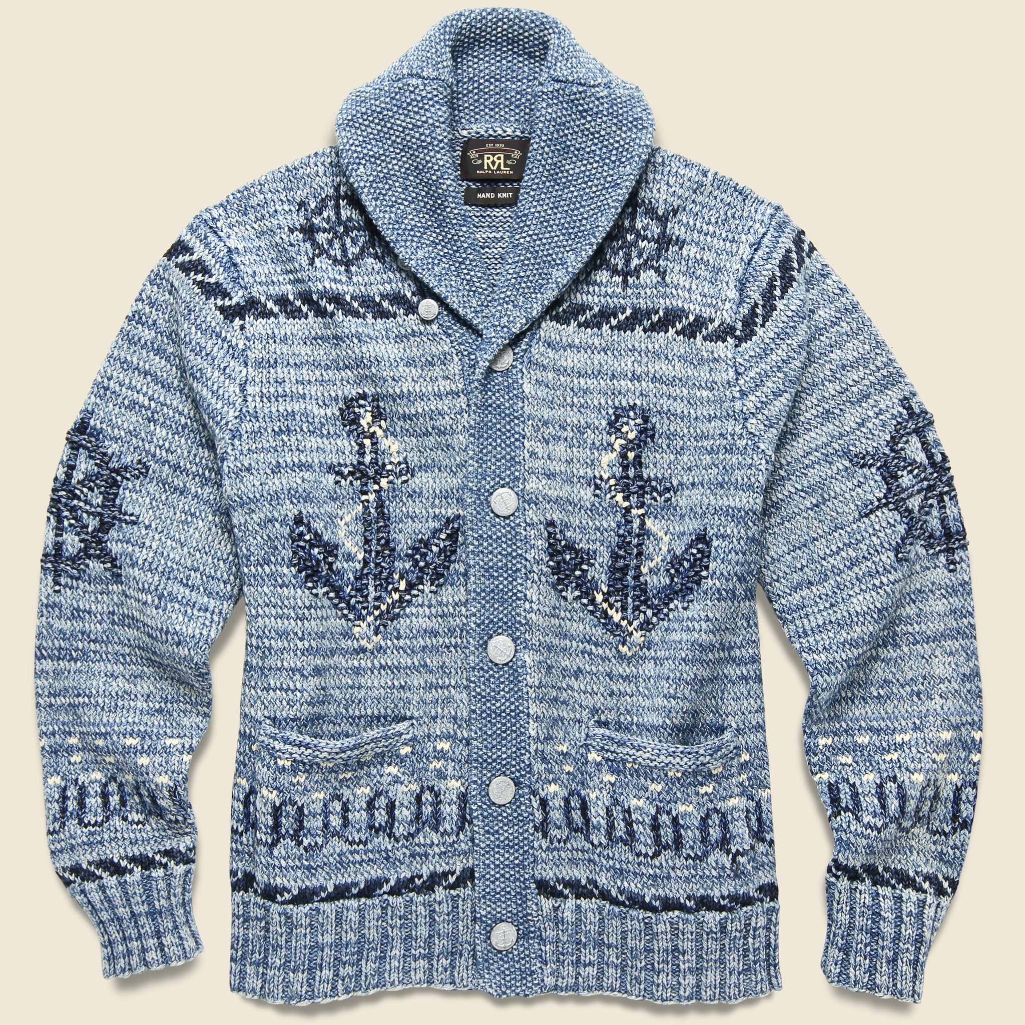 Hand-Knit Cotton-Blend Shawl Cardigan - Indigo - RRL - STAG Provisions - Tops - Sweater
