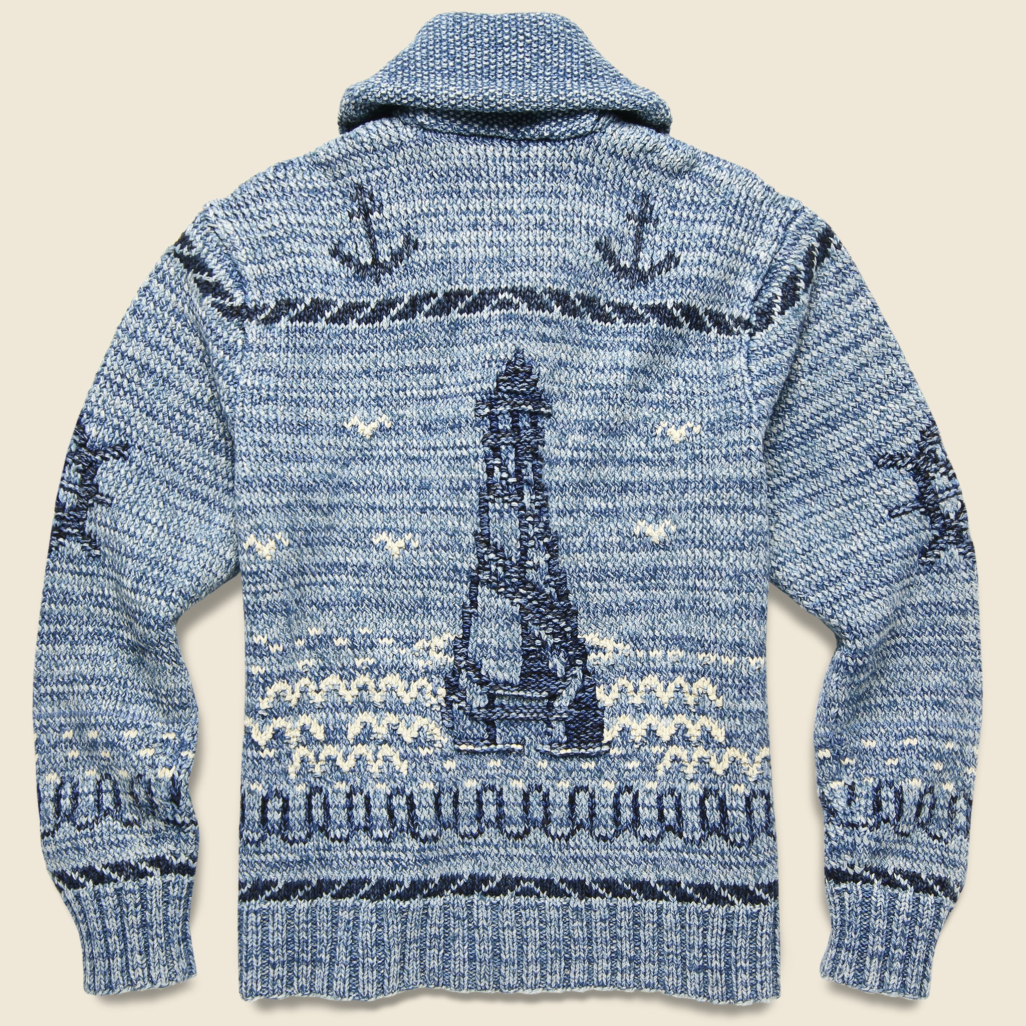 Hand-Knit Cotton-Blend Shawl Cardigan - Indigo - RRL - STAG Provisions - Tops - Sweater