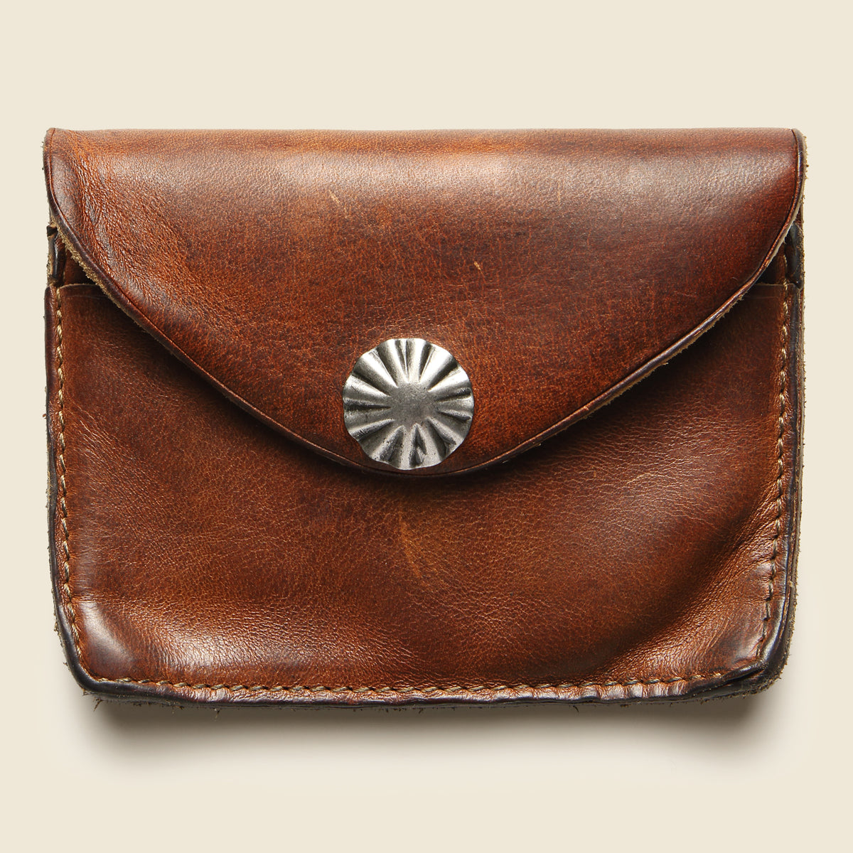 Tumbled Leather Card Wallet - Dark Brown