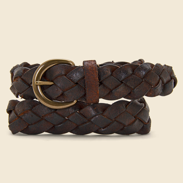  Hand Braided Leather Belt in Brown S/M : Clothing