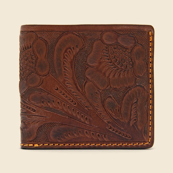 Y☆M RRL Carving Leather Wallet Tooled Leather Billfold - Brown