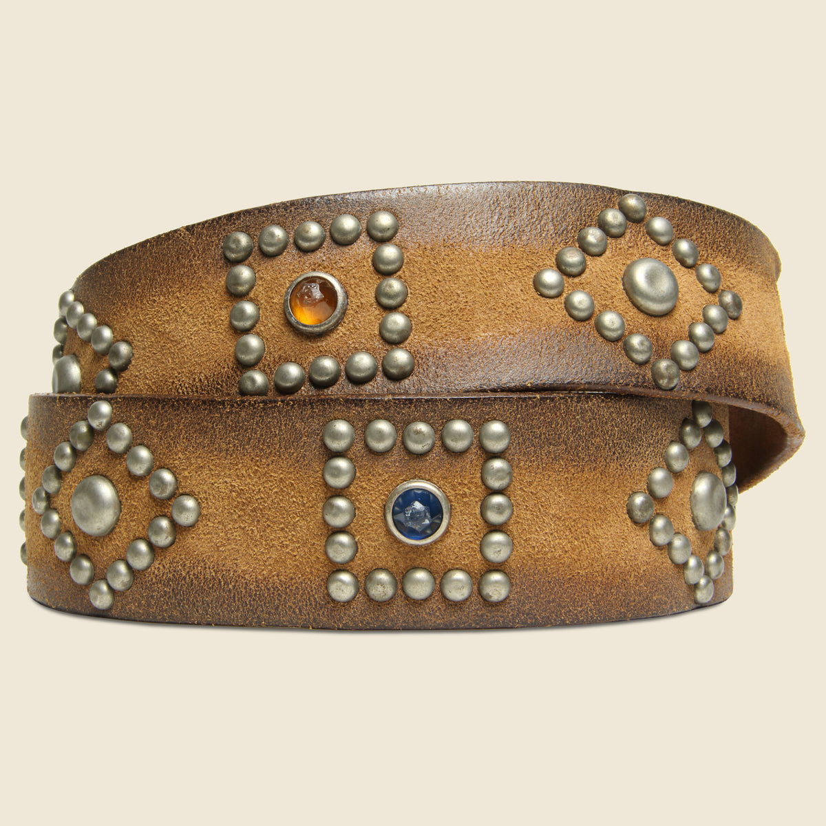 Roughout Studded Suede Belt - Brown