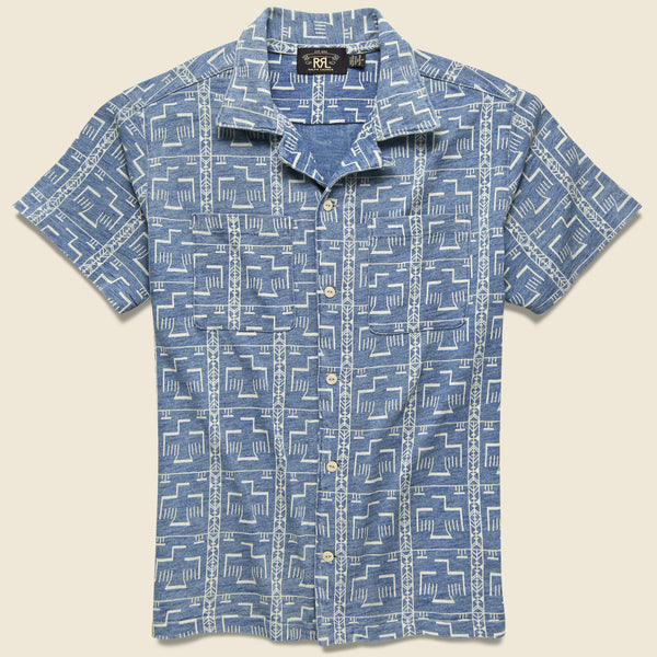 極美品 RRL Indigo Print Jersey Camp Shirt M Indigo Print Jersey Camp Shirt