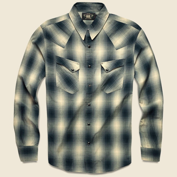 Slim Fit Plaid Western - Black Ombre Plaid